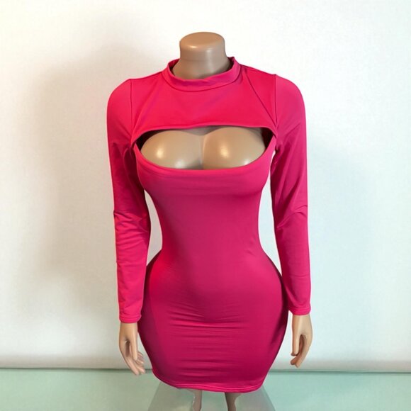 Solid Pink Cut Out Mini Dress - Picture 7 of 7